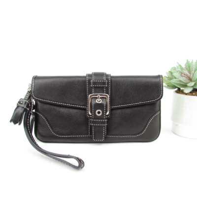 Coach Buckle Black Leather Wristlet