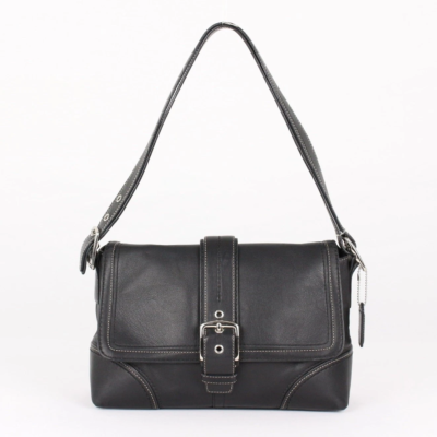 Authentic Coach Hampton Buckle Flap Crossbody Bag – Black Leather Vintage Purse