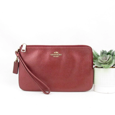 Coach Dark Red Double Corner Zip Wristlet