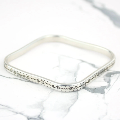 Brighton Canal Square Silver Scrolled Bangle Bracelet