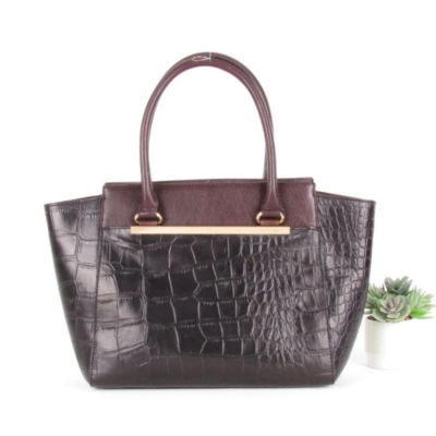 Antonio Melani Raisin/Black Croc Embossed Leather Bag