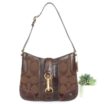 Coach Y2K Brown Signature Jacquard&Leather Hobo Bag #11067