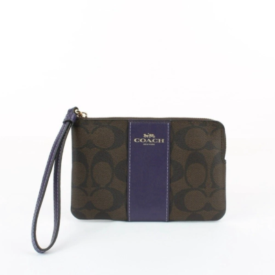 Coach Signature Brown Purple Stripe Wallet