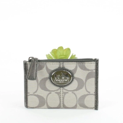 Coach Beige and Gray Canvas Coin Wallet