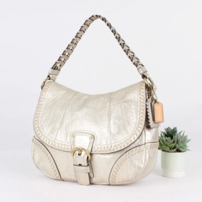 Coach Metallic Whipstitch Leather Bag in Champagne Metallic Gold